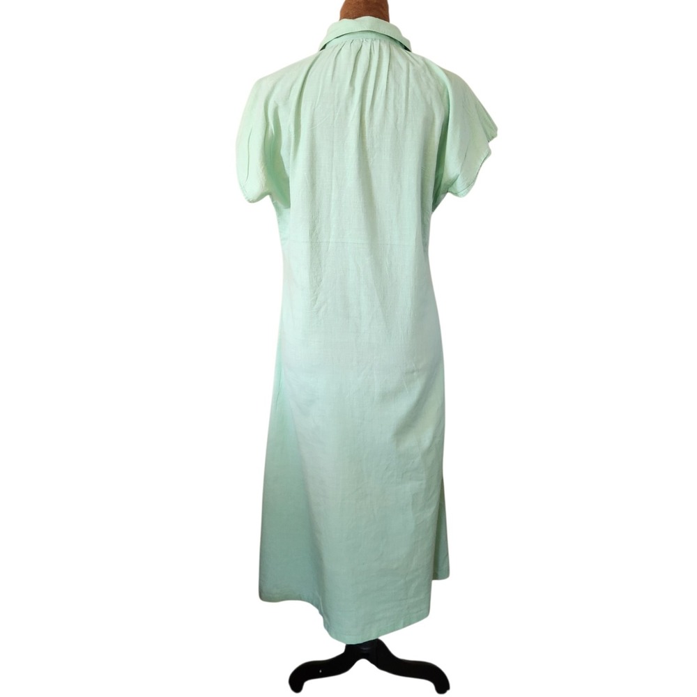 Vtg 70s Starina Floral‎ Embroidered Cotton House Dress Boho Size M Green - Picture 4 of 7